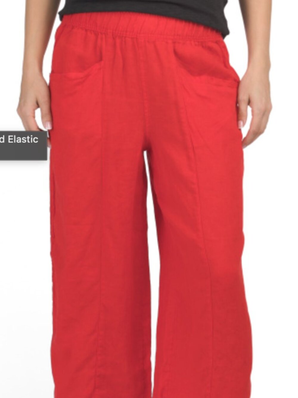 SIGRID OLSEN Linen Cropped Solid Elastic Waist Pull On Pants Red Large